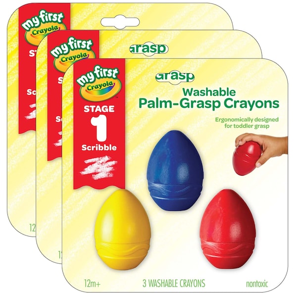 My First Crayola Washable Palm-Grasp Crayons, 3 Colors Per Set, 9PK